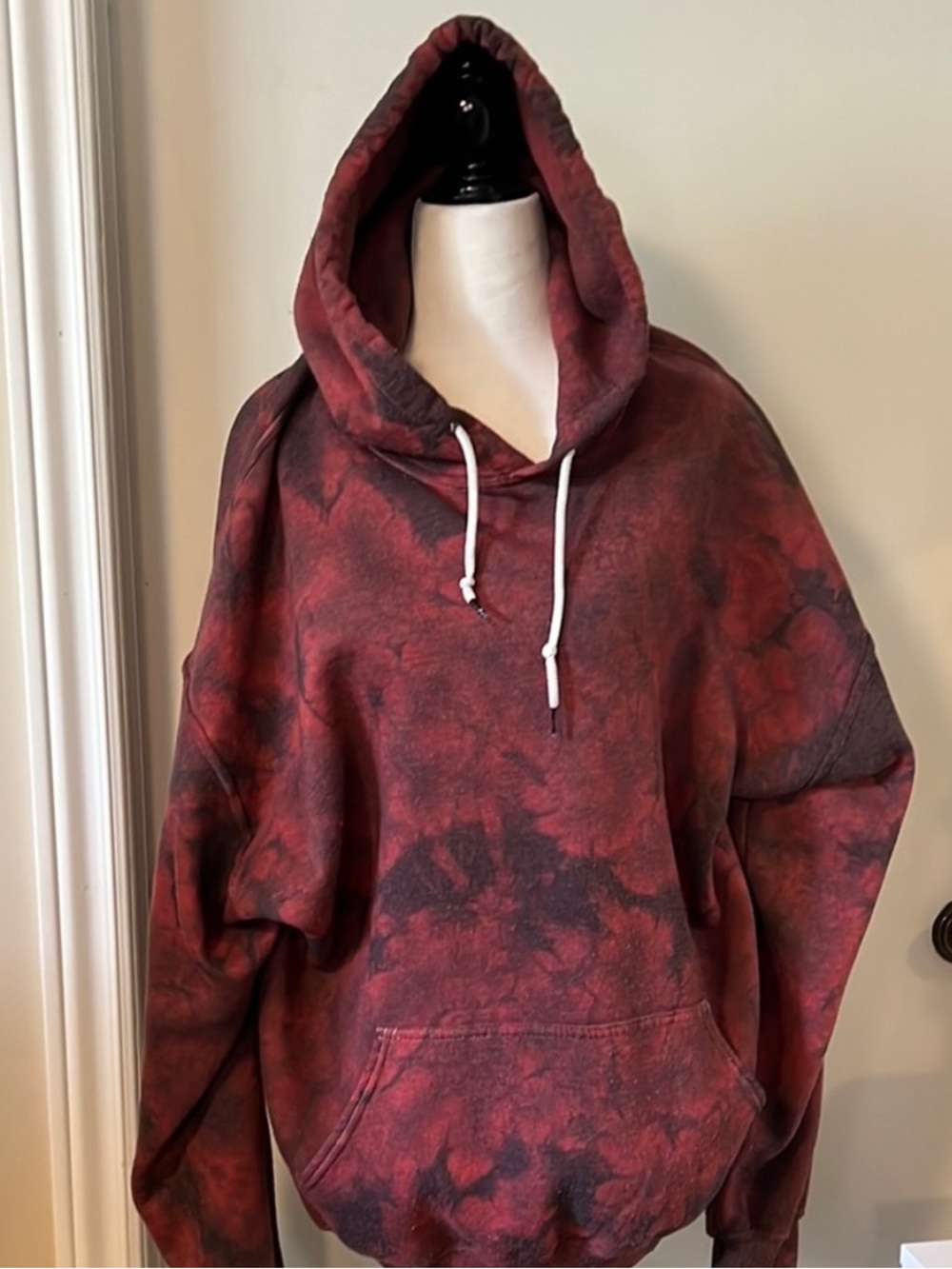 Bowery Supply Co • Men's XL • Tie Dye Hooded Sweater • Red & Black